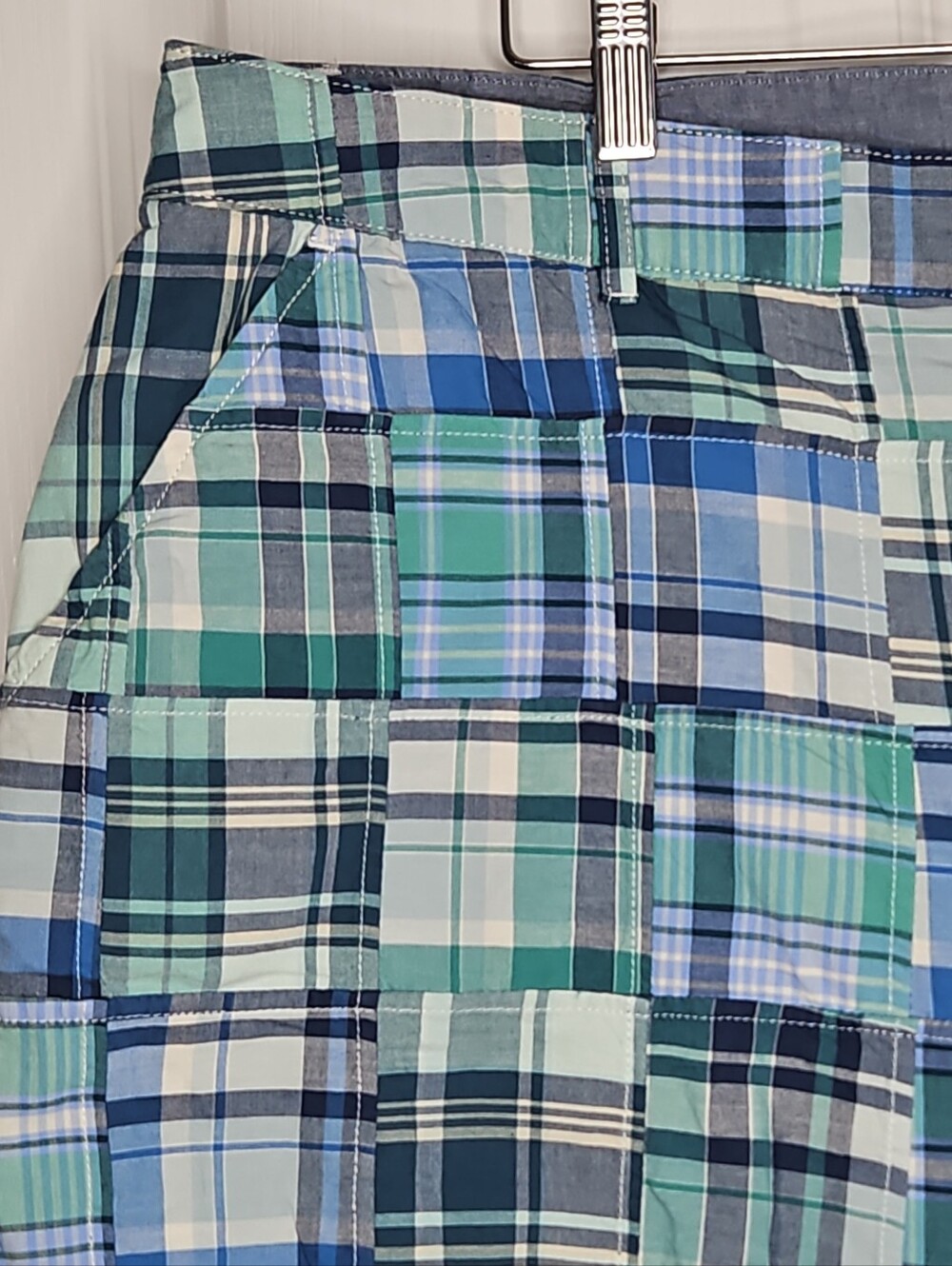 NWT L.L. Bean women’s Patchwork Plaid Shorts in Blue and Green - Picture 3 of 11